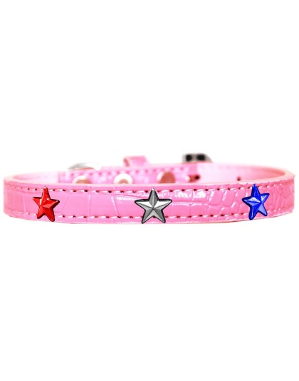 Red, White and Blue Star Widget Croc Dog Collar Light Pink Size 10