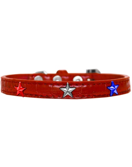 Red, White and Blue Star Widget Croc Dog Collar Red Size 10