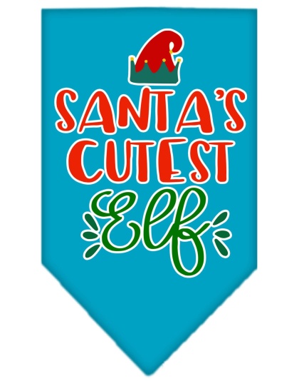 Santa's Cutest Elf Screen Print Bandana Turquoise Large