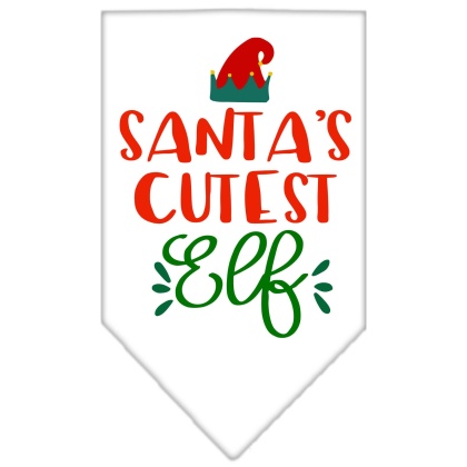 Santa's Cutest Elf Screen Print Bandana White Large