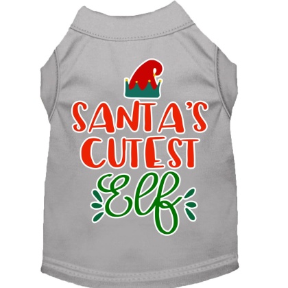 Santa's Cutest Elf Screen Print Dog Shirt Grey Lg