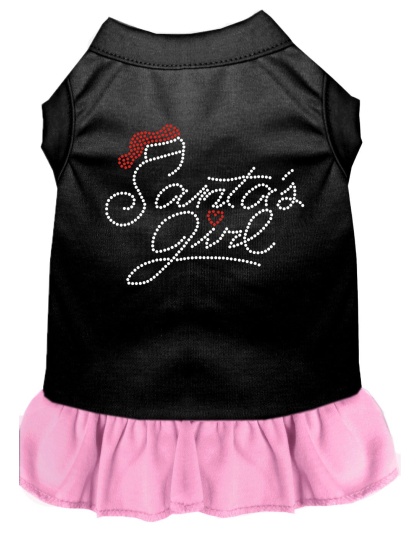 Santa's Girl Rhinestone Dog Dress Black with Light Pink Lg
