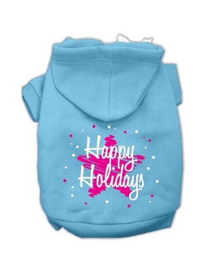 Scribble Happy Holidays Screenprint Pet Hoodies Baby Blue Size L