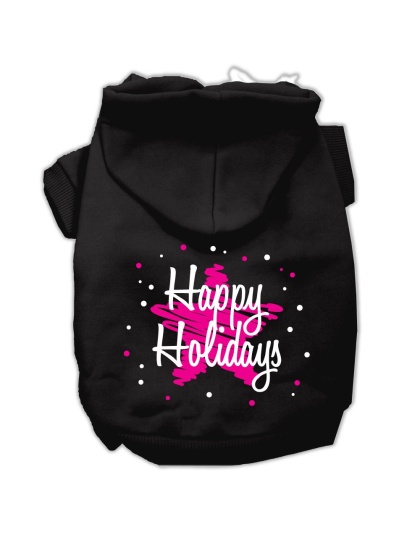 Scribble Happy Holidays Screenprint Pet Hoodies Black Size L