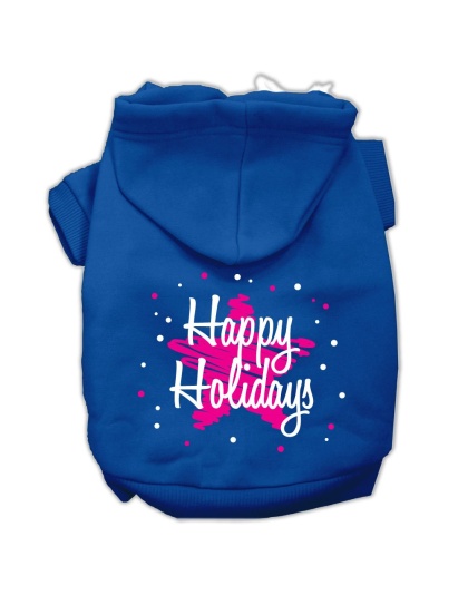 Scribble Happy Holidays Screenprint Pet Hoodies Blue Size L