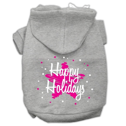 Scribble Happy Holidays Screenprint Pet Hoodies Grey Size L