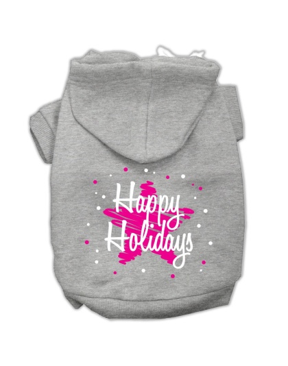 Scribble Happy Holidays Screenprint Pet Hoodies Grey Size L
