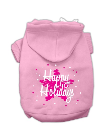 Scribble Happy Holidays Screenprint Pet Hoodies Light Pink Size L