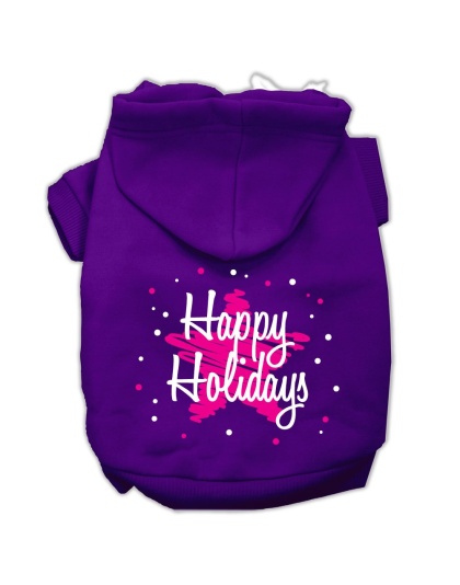 Scribble Happy Holidays Screenprint Pet Hoodies Purple Size L