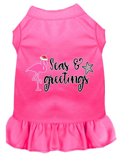 Seas and Greetings Screen Print Dog Dress Bright Pink 4X