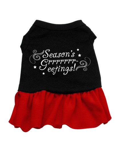 Seasons Greetings Screen Print Dress Black with Red Lg
