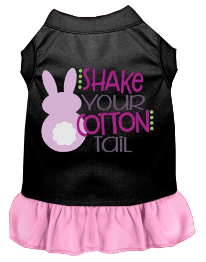 Shake Your Cotton Tail Screen Print Dog Dress Black with Light Pink Lg