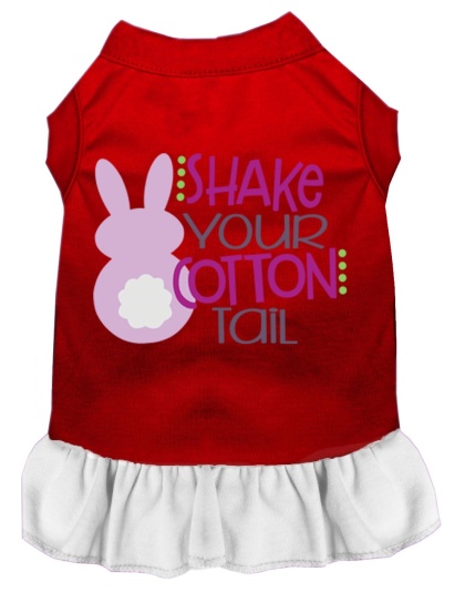 Shake Your Cotton Tail Screen Print Dog Dress Red with White Lg