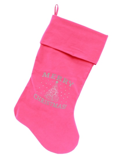 Shimmer Christmas Tree Screen Print 18 inch Velvet Christmas Stocking Pink