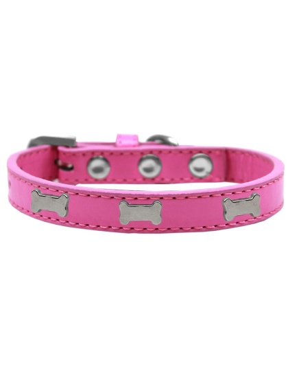 Silver Bone Widget Dog Collar Bright Pink Size 10