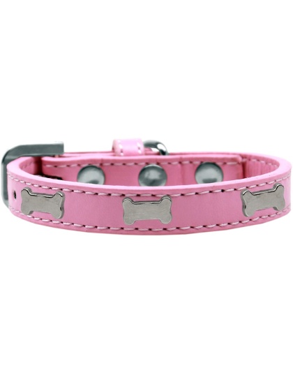 Silver Bone Widget Dog Collar Light Pink Size 10