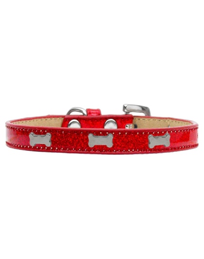 Silver Bone Widget Dog Collar Red Ice Cream Size 10