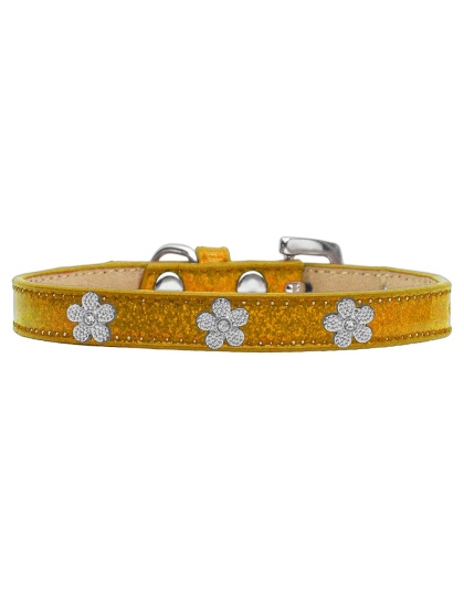 Silver Flower Widget Dog Collar Gold Ice Cream Size 10