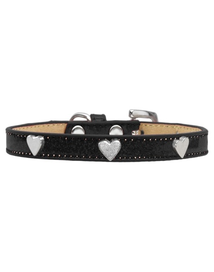 Silver Heart Widget Dog Collar Black Ice Cream Size 10