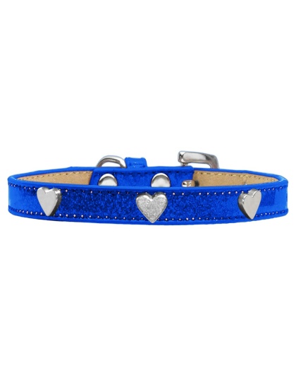 Silver Heart Widget Dog Collar Blue Ice Cream Size 10