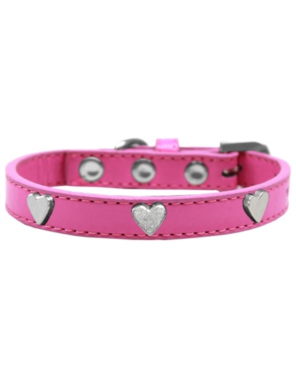 Silver Heart Widget Dog Collar Bright Pink Size 10