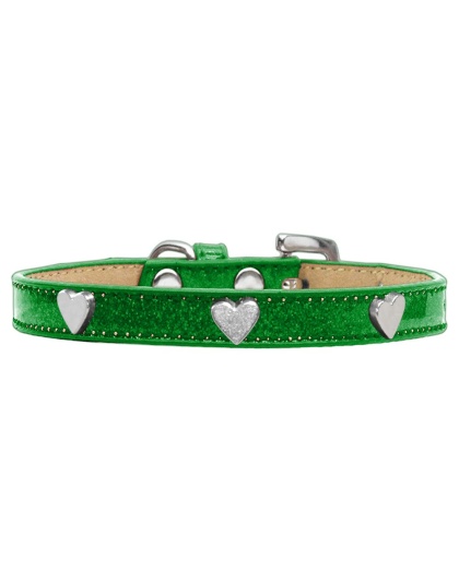 Silver Heart Widget Dog Collar Emerald Green Ice Cream Size 10