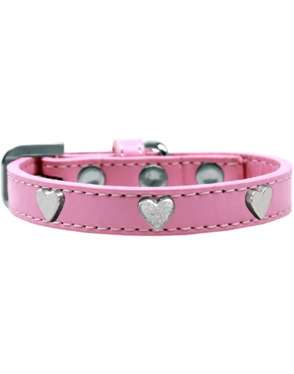 Silver Heart Widget Dog Collar Light Pink Size 10