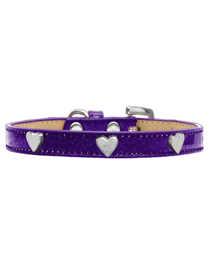 Silver Heart Widget Dog Collar Purple Ice Cream Size 10
