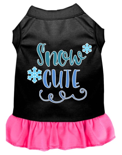 Snow Cute Screen Print Dog Dress Black with Bright Pink Lg