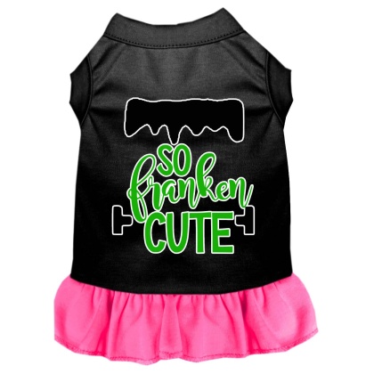 So Franken Cute Screen Print Dog Dress Black with Bright Pink Lg