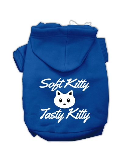 Softy Kitty, Tasty Kitty Screen Print Dog Pet Hoodies Blue Size Lg