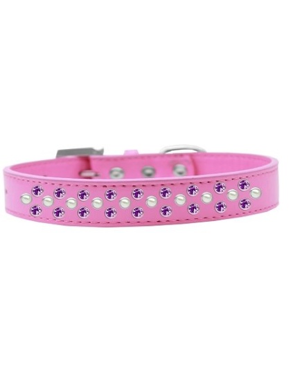 Sprinkles Dog Collar Pearl and Purple Crystals Size 12 Bright Pink