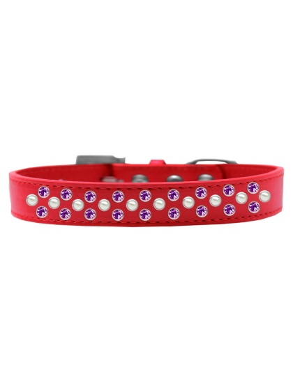 Sprinkles Dog Collar Pearl and Purple Crystals Size 12 Red