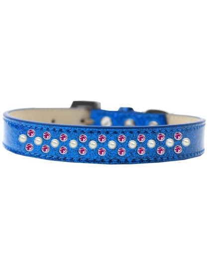 Sprinkles Ice Cream Dog Collar Pearl and Bright Pink Crystals Size 12 Blue