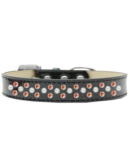 Sprinkles Ice Cream Dog Collar Pearl and Orange Crystals Size 12 Black