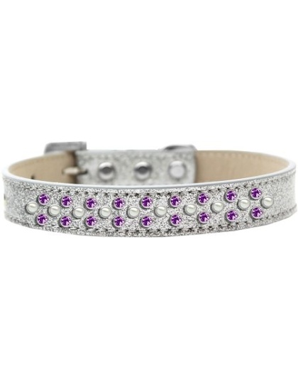 Sprinkles Ice Cream Dog Collar Pearl and Purple Crystals Size 12 Silver