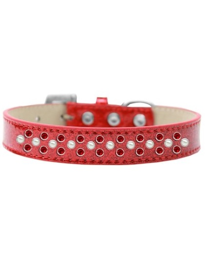 Sprinkles Ice Cream Dog Collar Pearl and Red Crystals Size 12 Red