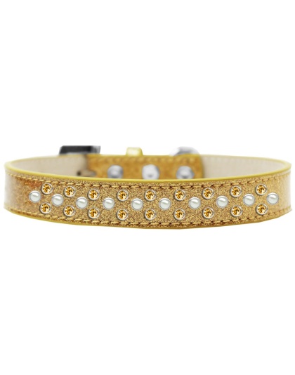 Sprinkles Ice Cream Dog Collar Pearl and Yellow Crystals Size 12 Gold