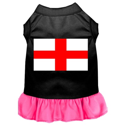 St Georges Cross Screen Print Dress Black with Bright Pink Lg