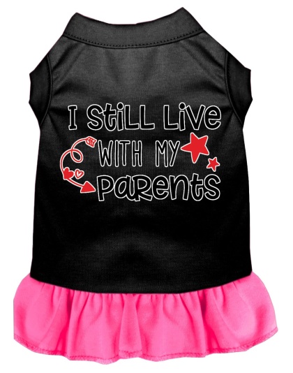 Still Live with my Parents Screen Print Dog Dress Black with Bright Pink Lg