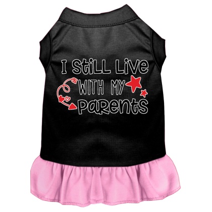 Still Live with my Parents Screen Print Dog Dress Black with Light Pink Lg