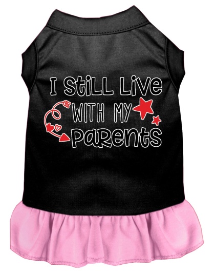 Still Live with my Parents Screen Print Dog Dress Black with Light Pink Lg