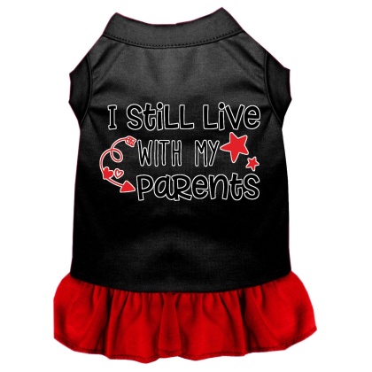 Still Live with my Parents Screen Print Dog Dress Black with Red Lg