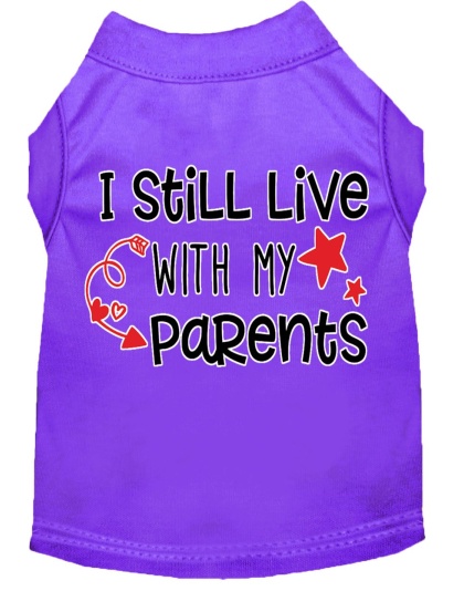 Still Live with my Parents Screen Print Dog Shirt Purple Lg