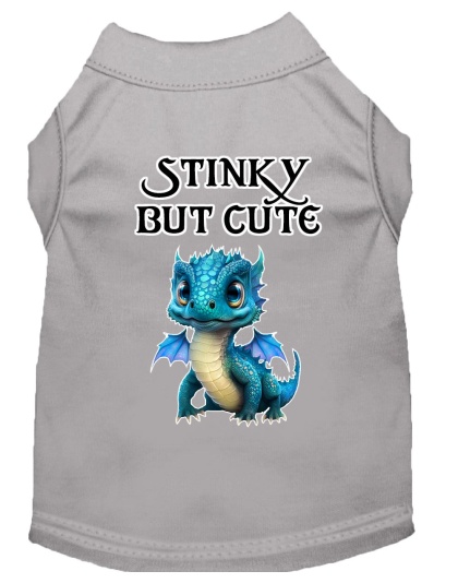 Stinky but Cute Dragon Screen Print Dog Shirt Grey XS (8)