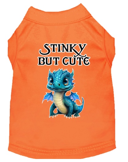 Stinky but Cute Dragon Screen Print Dog Shirt Orange XS (8)