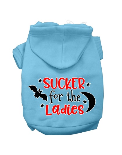 Sucker for the Ladies Screen Print Dog Hoodie Baby Blue L