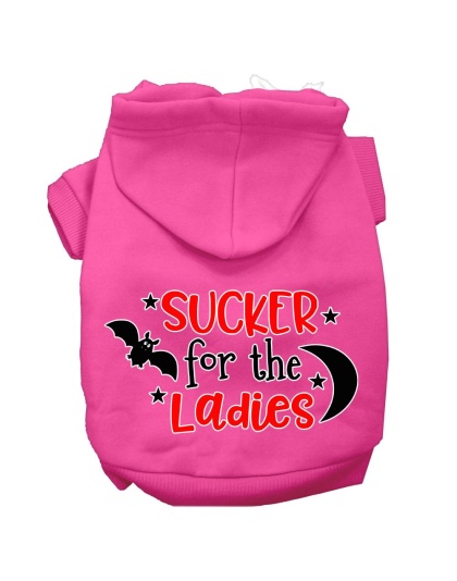 Sucker for the Ladies Screen Print Dog Hoodie Bright Pink L