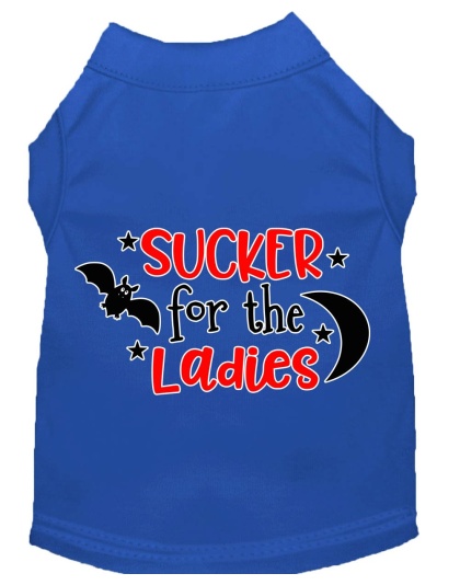 Sucker for the Ladies Screen Print Dog Shirt Blue Lg