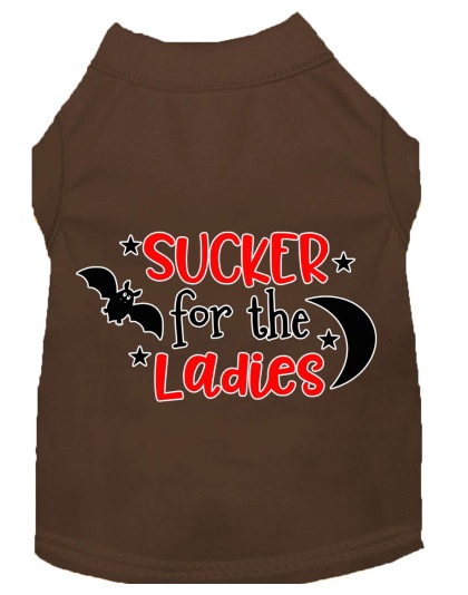 Sucker for the Ladies Screen Print Dog Shirt Brown Lg